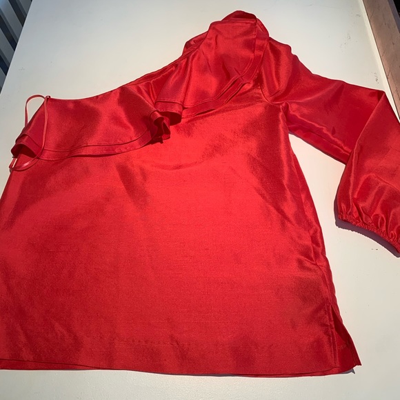 J. Crew 00 Red Silk One-shoulder top - Picture 5 of 5